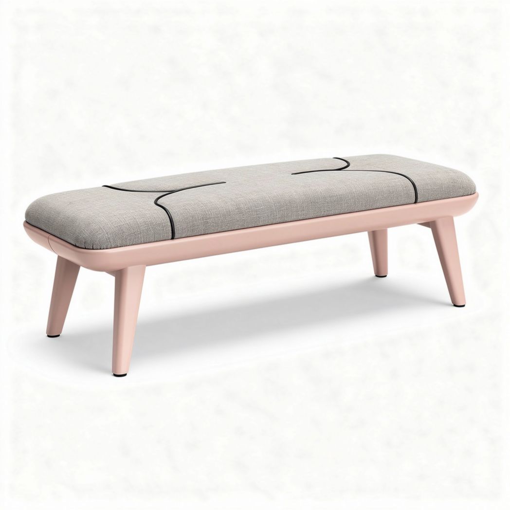 Panca moderna in tessuto grigio e gambe rosa 120 x 40 x 45cm