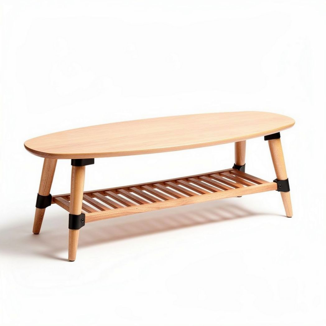 Tavolino da caffè in legno di bambù con ripiano in legno 120 x 60 x 40cm