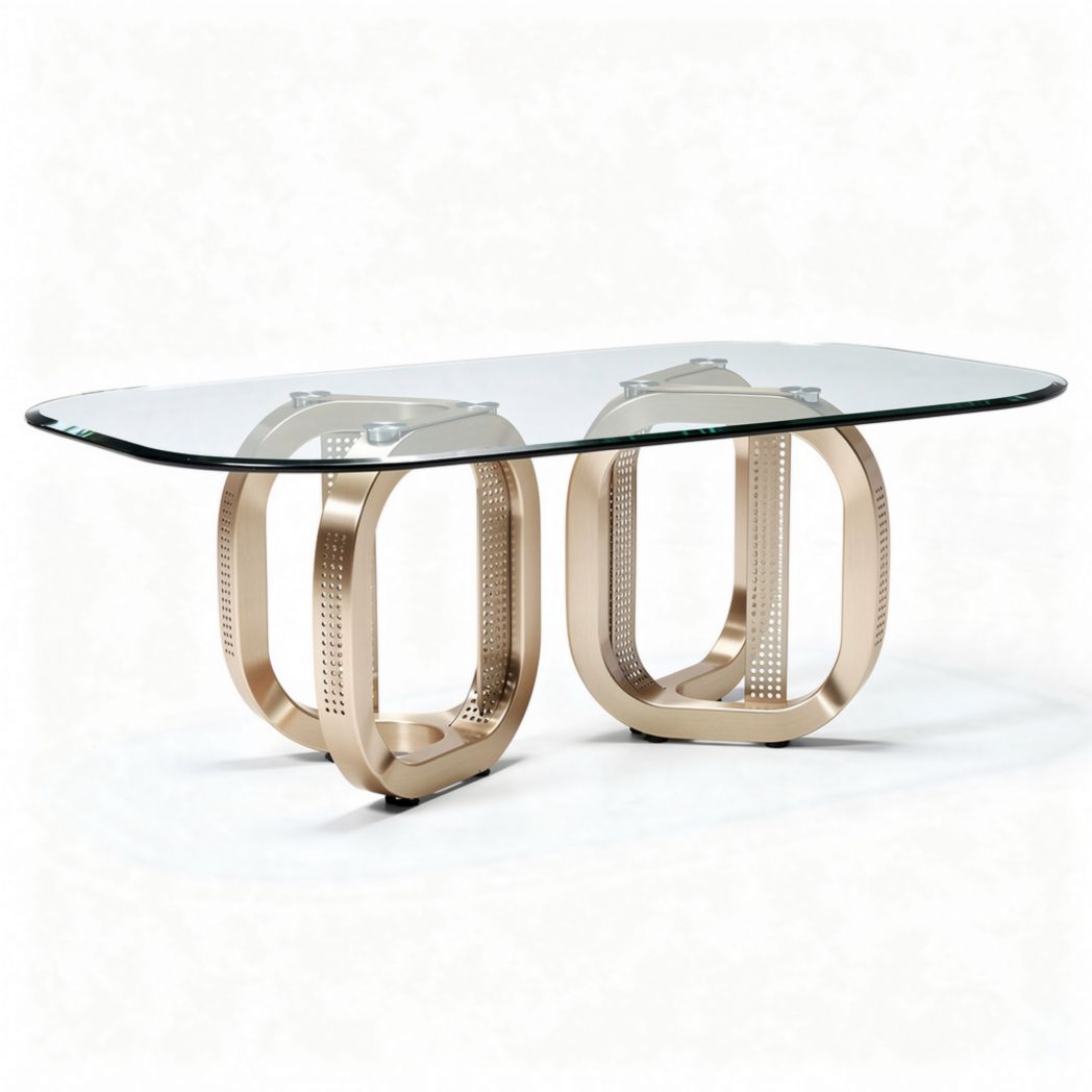 Tavolo moderno in vetro temperato e base in metallo dorato 190 x 90 x 75cm
