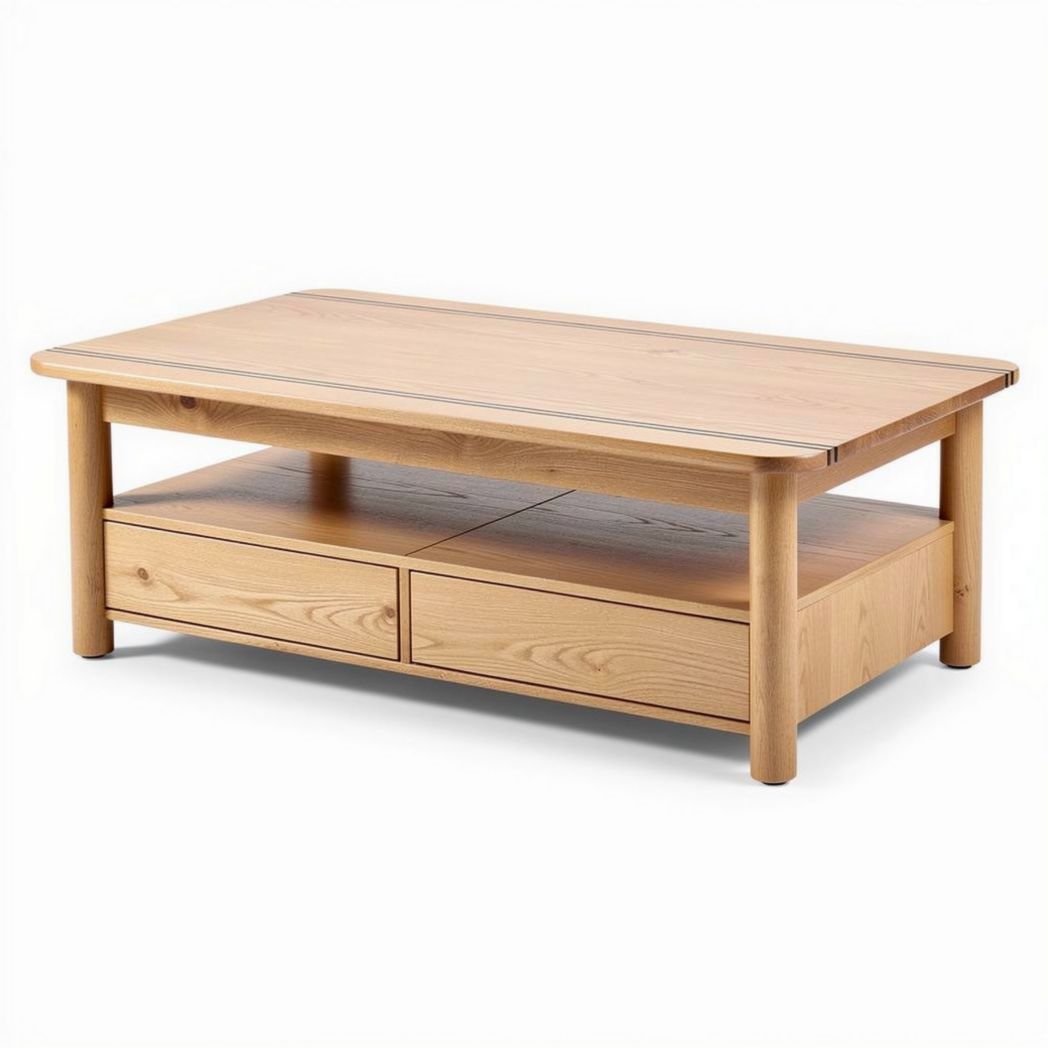 Tavolino da caffè in legno di faggio con due cassetti dimensioni 120 x 75 x 45cm