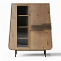 Credenza in legno chiaro con ante in vetro e struttura metallica 80 x 40 x 120cm