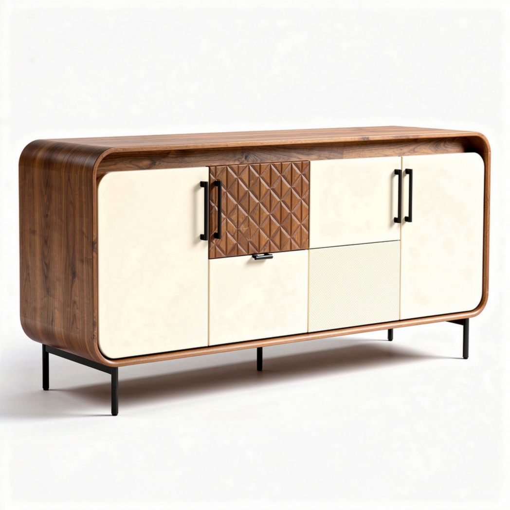 Madia in legno di noce e melamina bianca design moderno 150 x 40 x 75cm