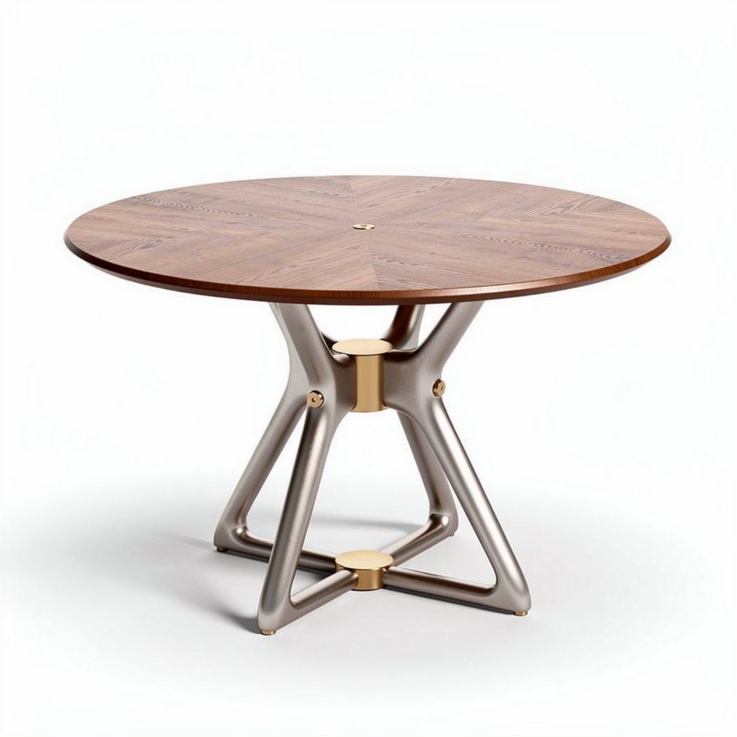 Tavolo rotondo in legno di noce con base in metallo 70 x 70 x 75cm