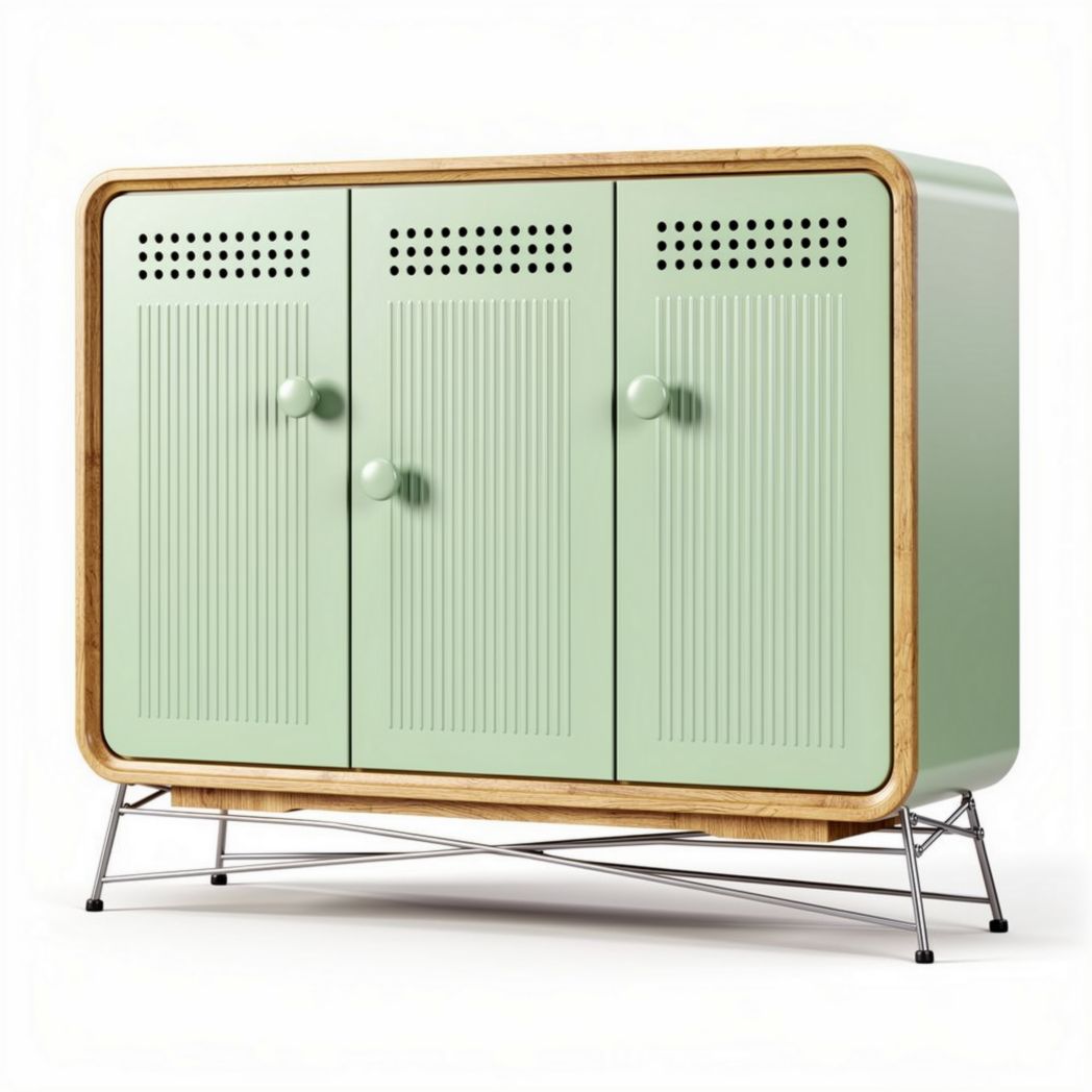 Mobiletto verde mint con struttura in legno e piedi metallici 90 x 40 x 75cm