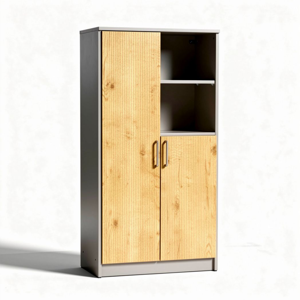 Armadio in legno e metallo con ante a battente e ripiani interni 180 x 80 x 40cm