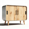 Mobiletto in legno naturale con struttura bianca e aperture a maniglia 90 x 40 x 70cm