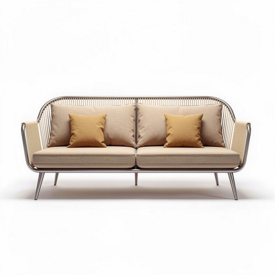 Divano da esterno in metallo con cuscini sfoderabili 180 x 80 x 75cm colore beige