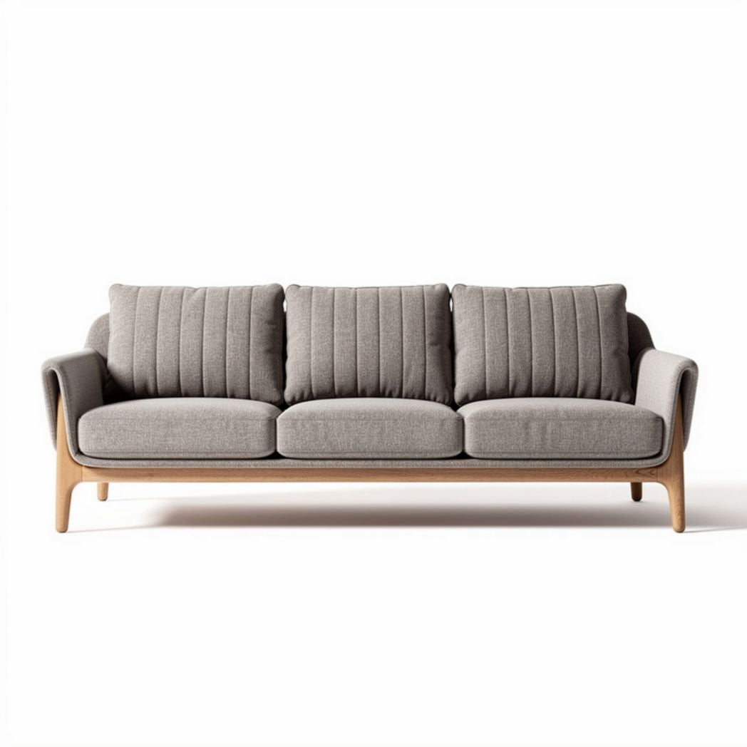 Divano grigio in tessuto con struttura in legno 200 x 90 x 85cm